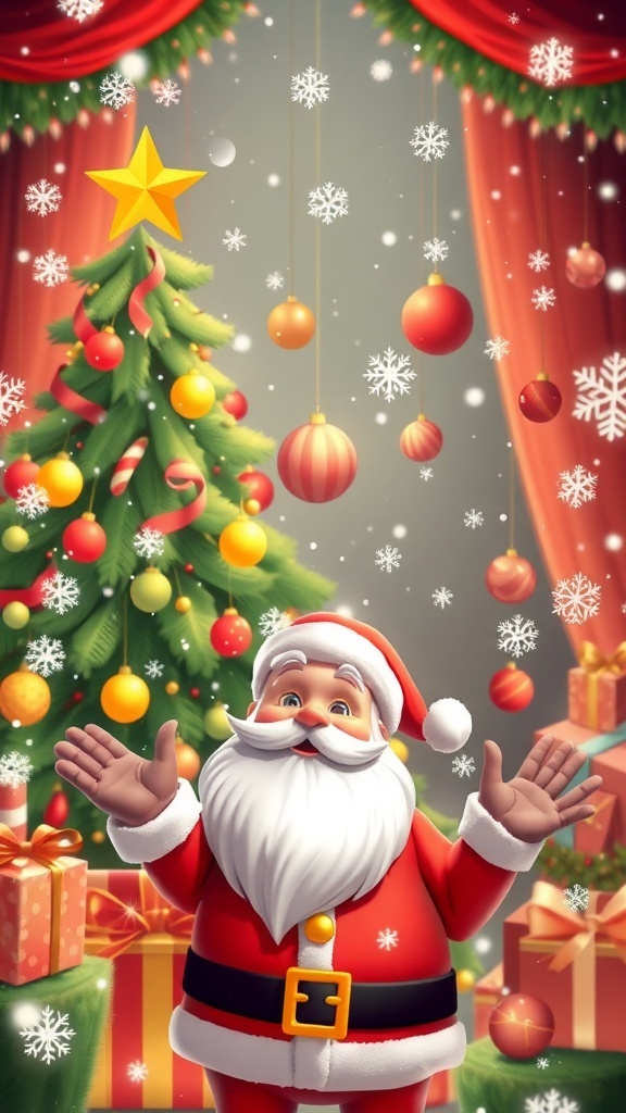 A collage of Merry Christmas GIFs featuring a Christmas tree, Santa, and snowflakes.